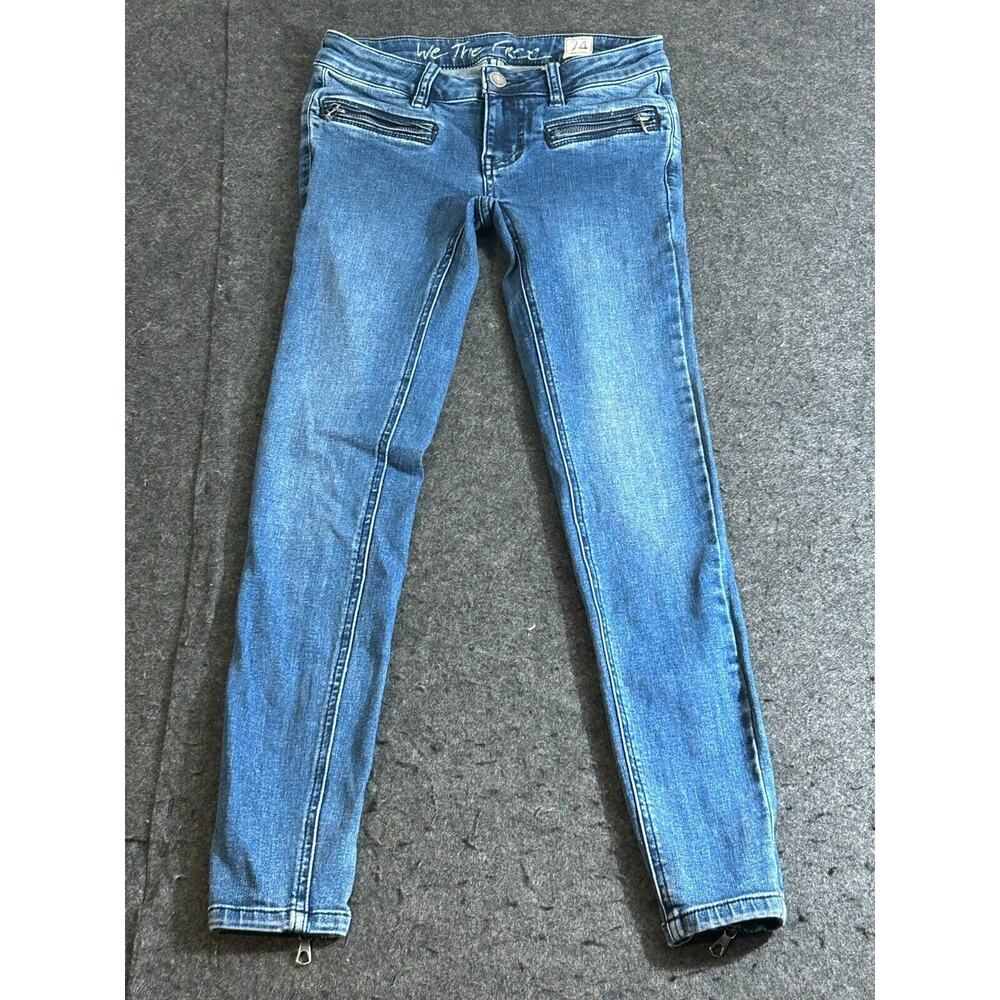 We The Free Women's Skinny Jeans Size 24 Distressed Zipper Pockets Stretch Denim